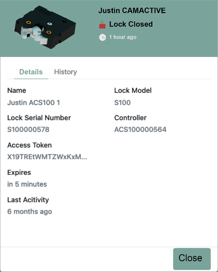 CAMACTIVE Portal - lock details